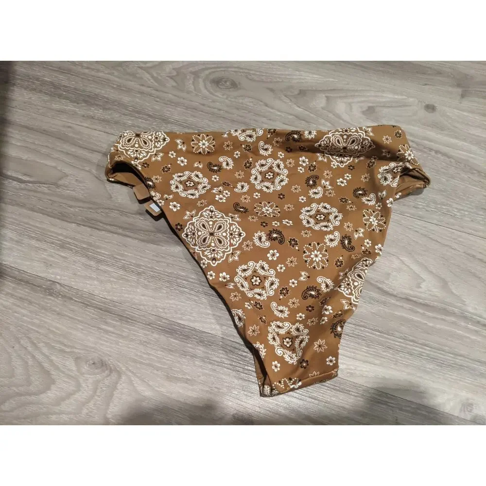 SKIMS Signature Swim S Mid Waist Bikini Bottom Almond Bandana BB-BRF-8474W New